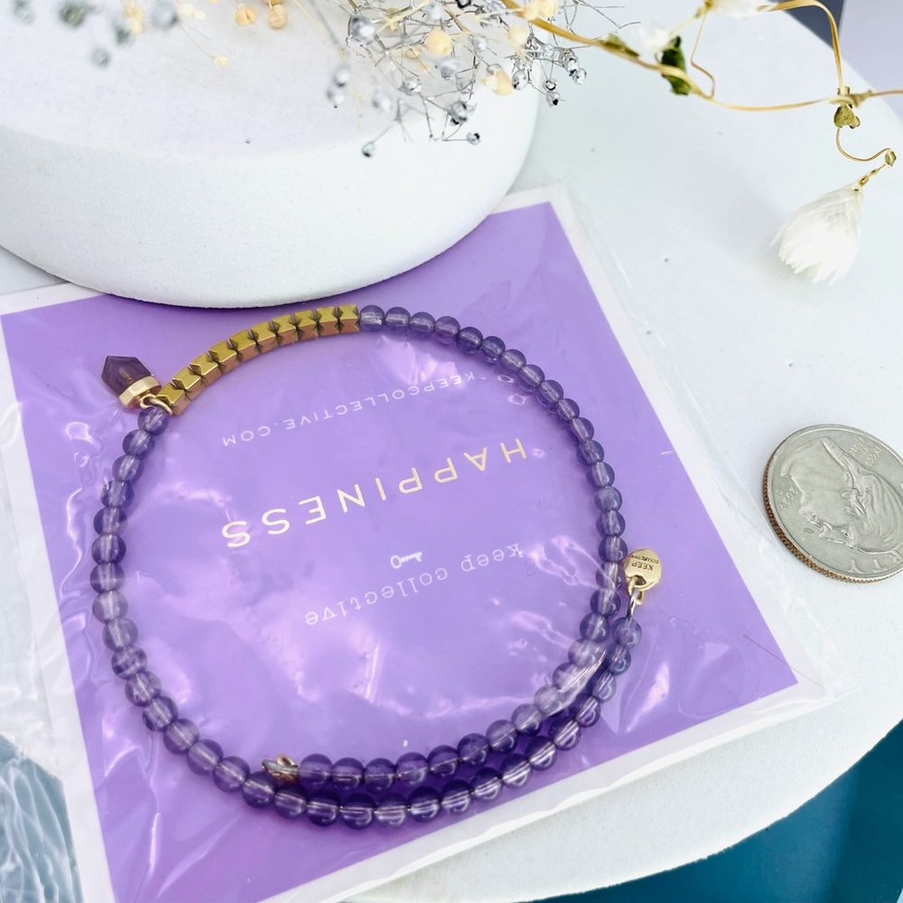 Keep Collective Inspo wrap Gold Tone Happiness Amethyst Charm Bracelet